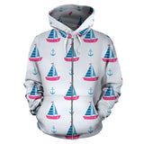 Sailboat Anchor Pattern Zip Up Hoodie
