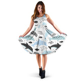 Cute Dolphins Childish Style Pattern Sleeveless Midi Dress