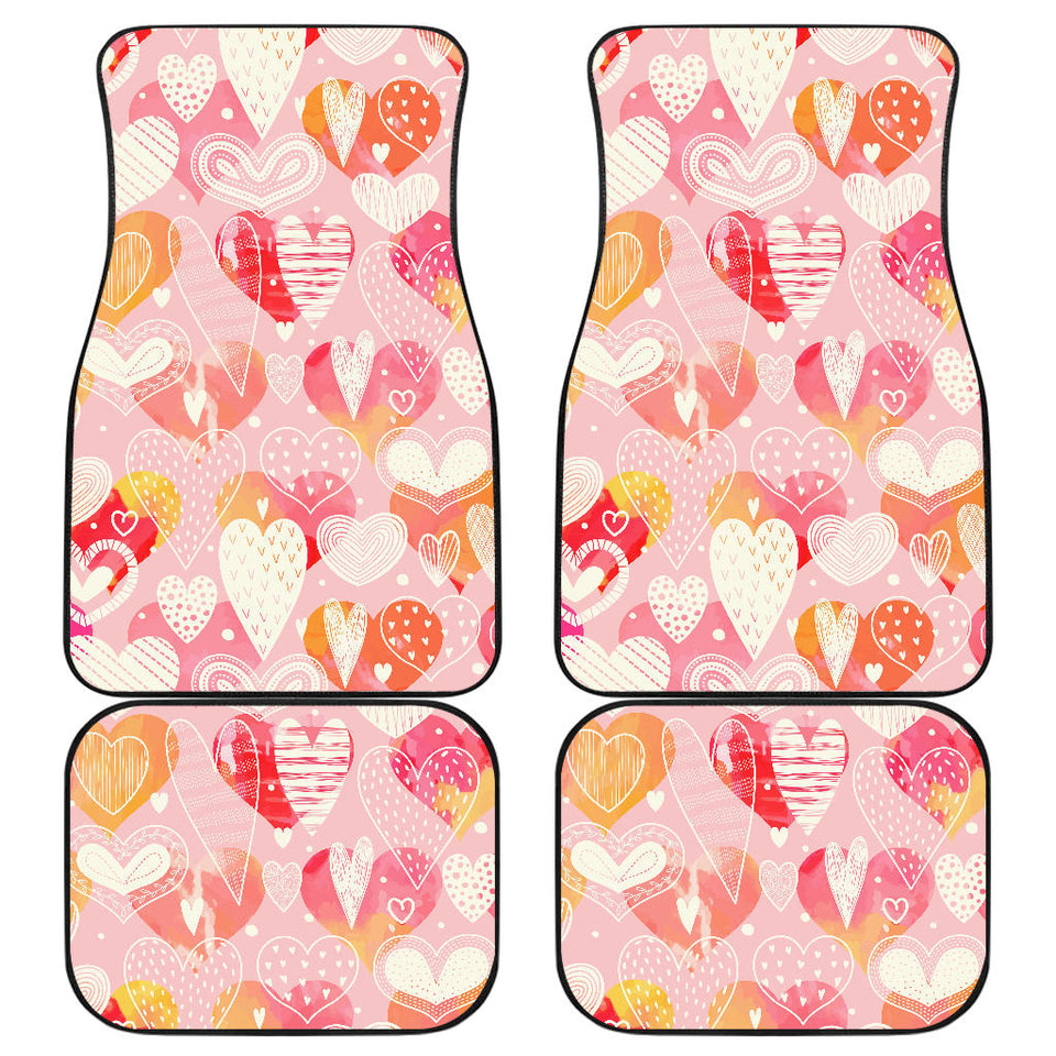 Hand Drawn Heart Design Pattern Front And Back Car Mats