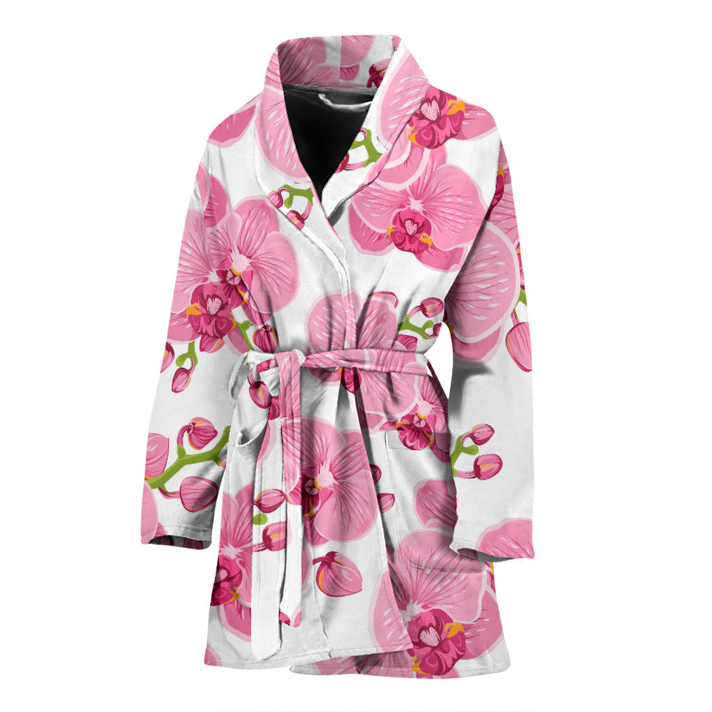 Pink Purple Orchid Pattern Background Women'S Bathrobe