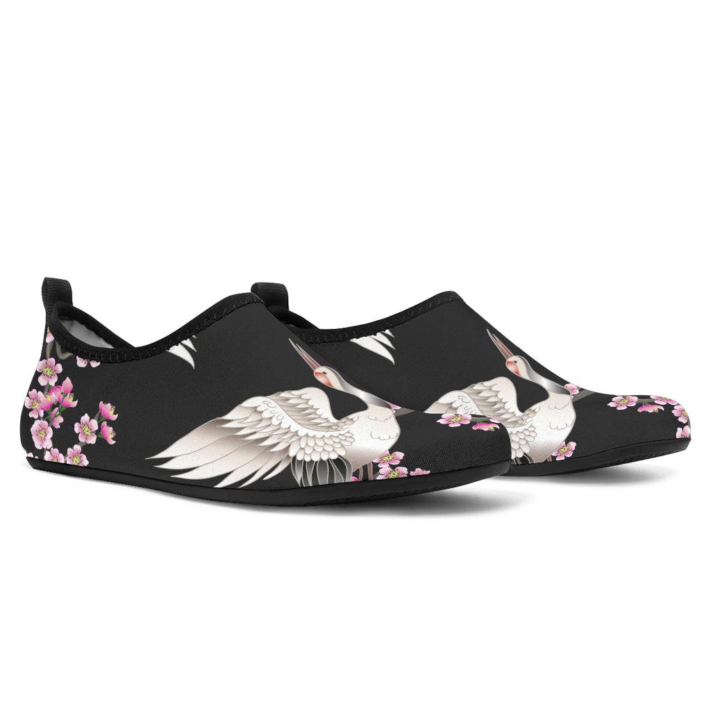 Japanese Crane Pink Sakura Pattern Aqua Shoes