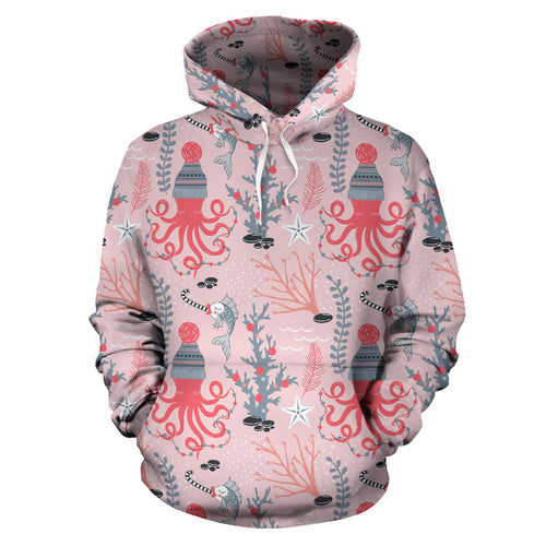 Octopus Winter Hat Garland Fish Candy Seaweed Coral Starfish Men Women Pullover Hoodie