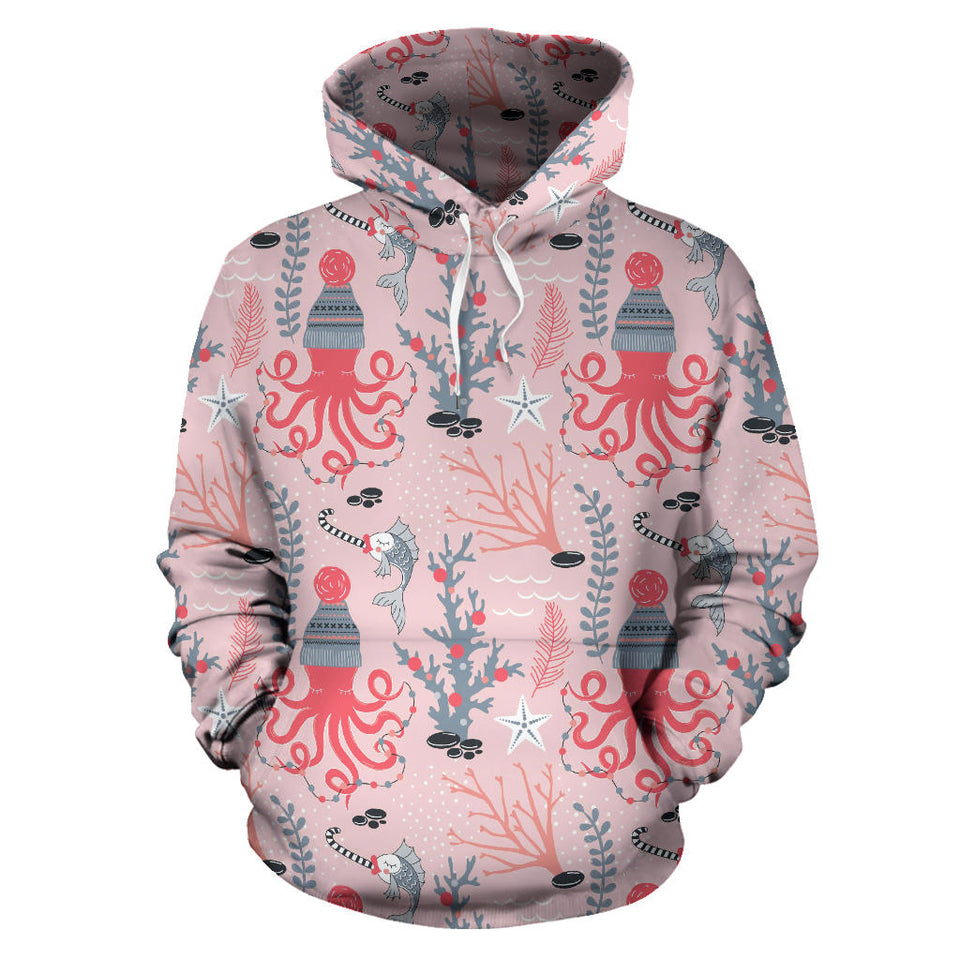 Octopus Winter Hat Garland Fish Candy Seaweed Coral Starfish Men Women Pullover Hoodie