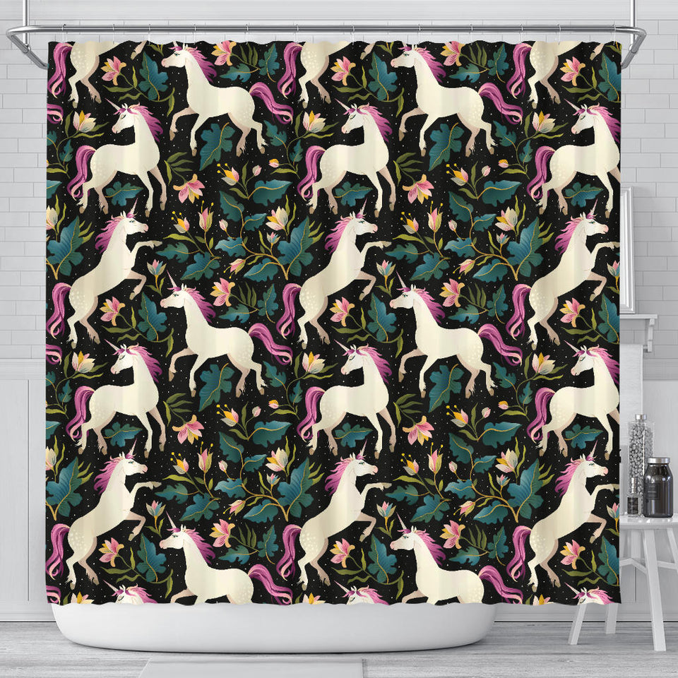 Unicorns Forest Background Shower Curtain Fulfilled In US