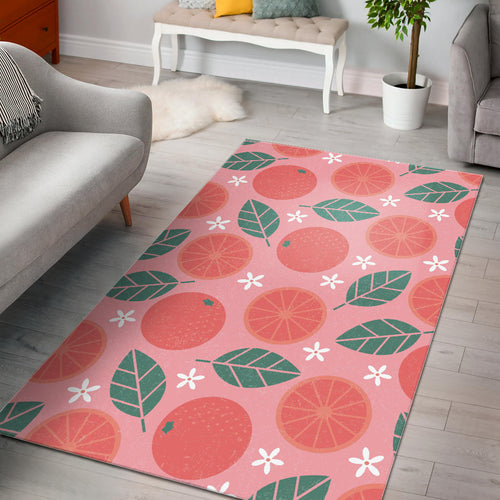 Grapefruit Leaves Flower Pink Background Area Rug