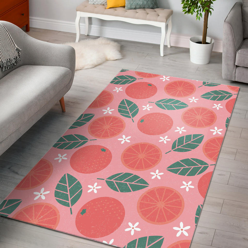 Grapefruit Leaves Flower Pink Background Area Rug