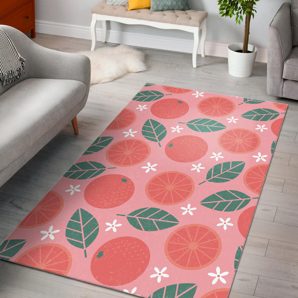 Grapefruit Leaves Flower Pink Background Area Rug