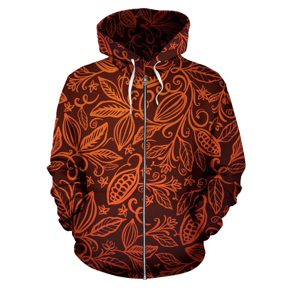 Cocoa Beans Tribal Polynesian Pattern Zip Up Hoodie