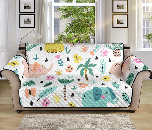 Cute elephants palm tree flower butterfly pattern Sofa Cover Protector