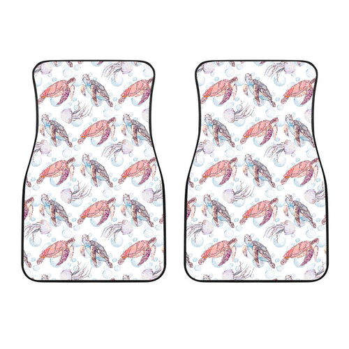 Watercolor Sea Turtle Jellyfish Pattern Front Car Mats