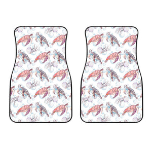 Watercolor Sea Turtle Jellyfish Pattern Front Car Mats