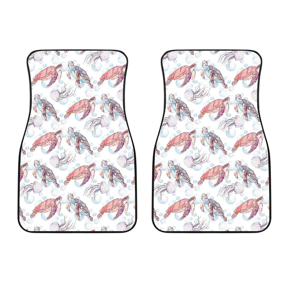 Watercolor Sea Turtle Jellyfish Pattern Front Car Mats