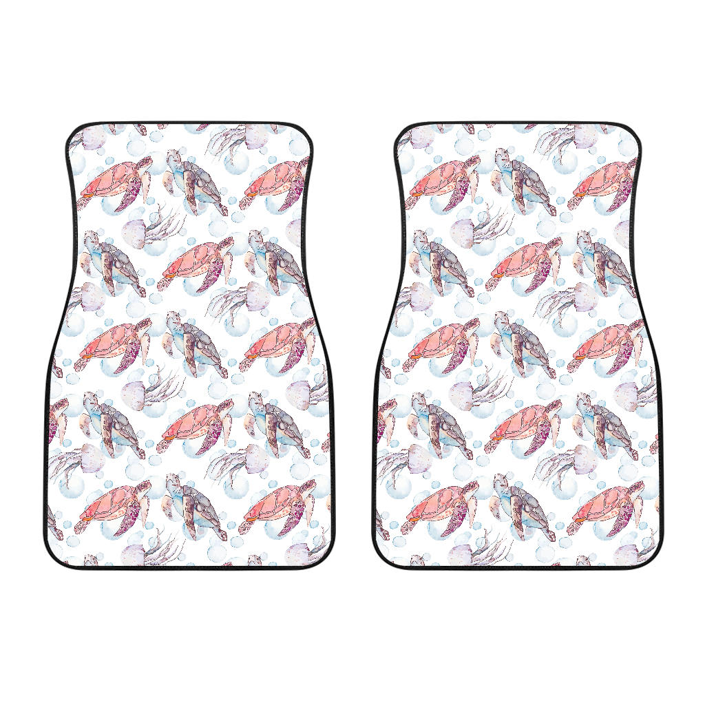 Watercolor Sea Turtle Jellyfish Pattern Front Car Mats