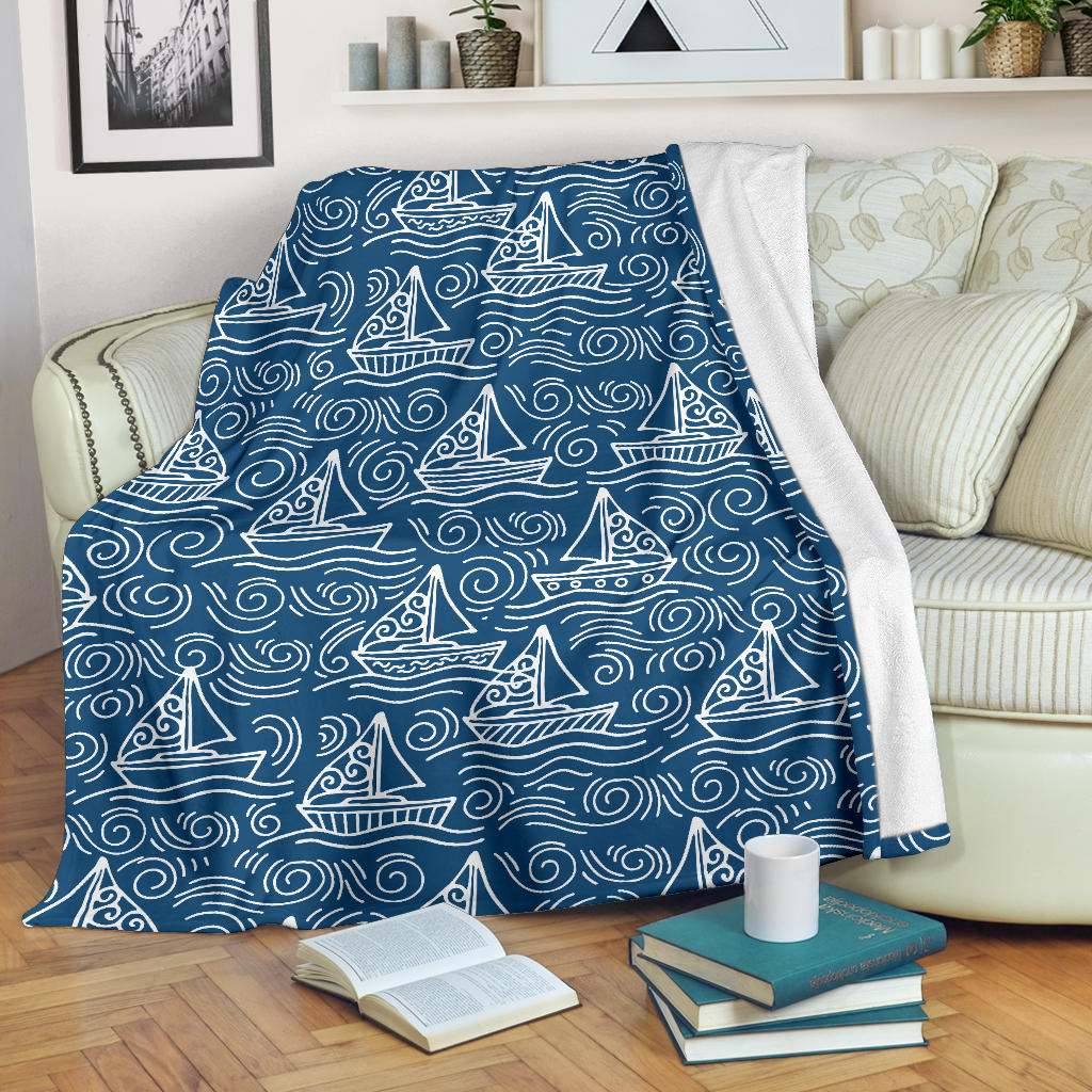 Hand Drawn Sailboat Pattern Premium Blanket