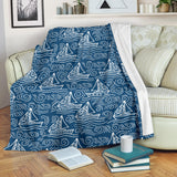 Hand Drawn Sailboat Pattern Premium Blanket