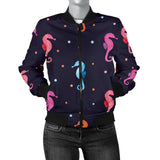 Watercolor Colorful Seahorse Pattern Women'S Bomber Jacket