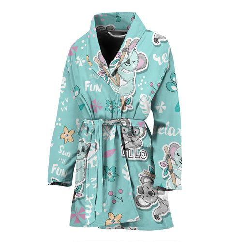 Cute Koalas Blue Background Pattern Women'S Bathrobe