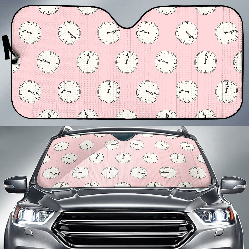 Clock Pattern Pink Blackground Car Sun Shade