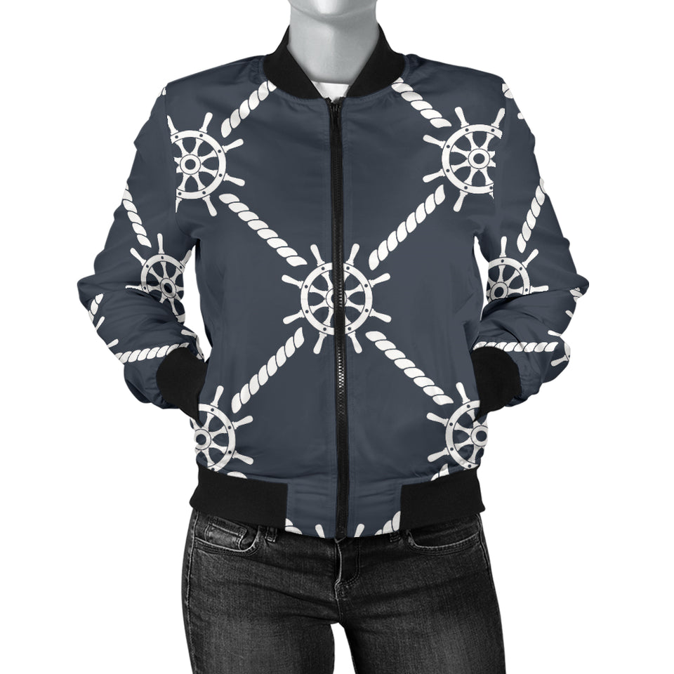 Nautical Steering Wheel Rope Pattern Women'S Bomber Jacket