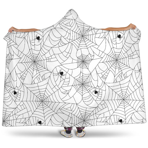 Spider Web Cobweb Pattern White Background Hooded Blanket