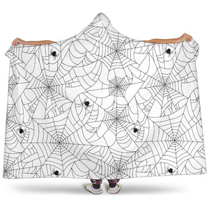 Spider Web Cobweb Pattern White Background Hooded Blanket