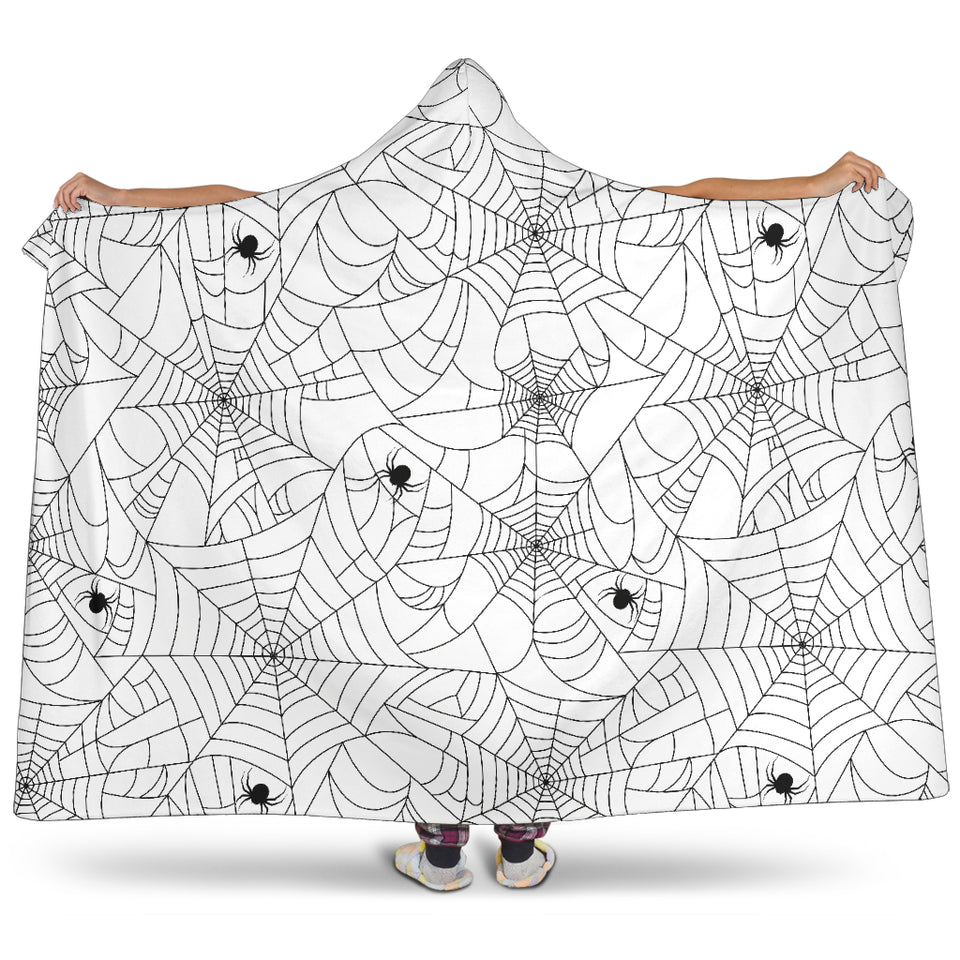 Spider Web Cobweb Pattern White Background Hooded Blanket