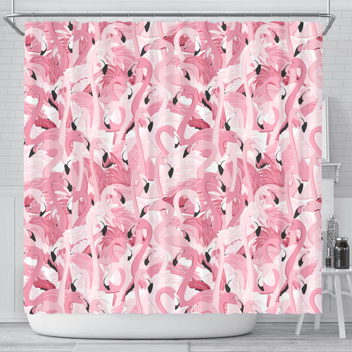 Pink Flamingos Pattern Background Shower Curtain Fulfilled In US