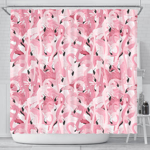 Pink Flamingos Pattern Background Shower Curtain Fulfilled In US