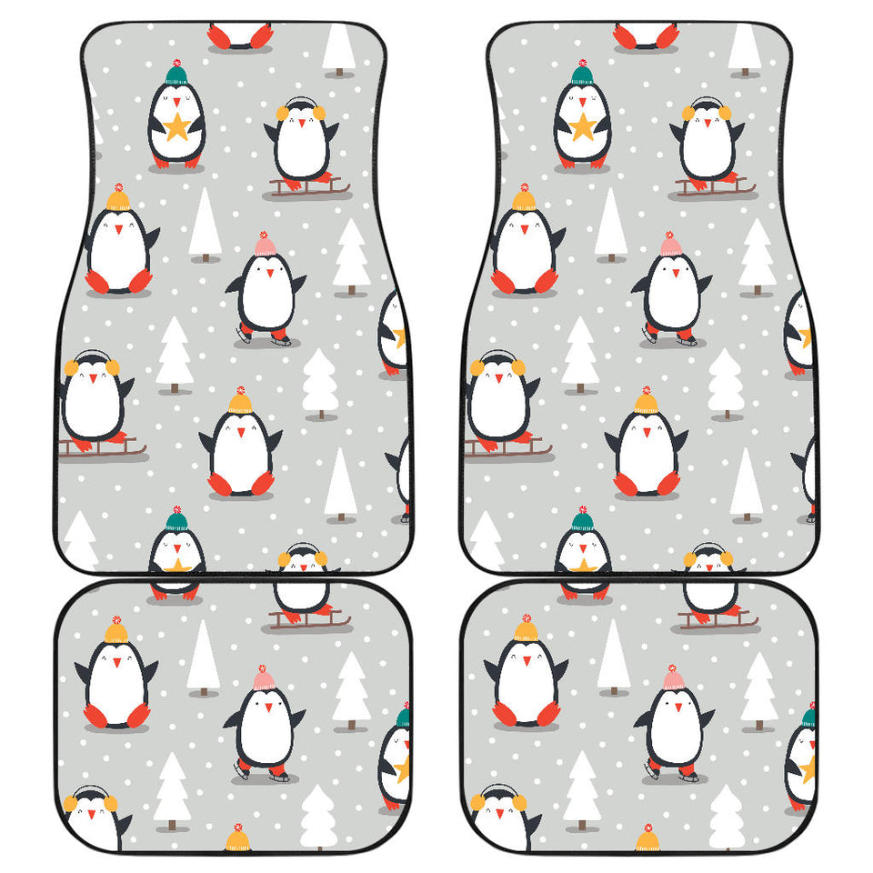 Cute Penguin Christmas Pattern Front And Back Car Mats