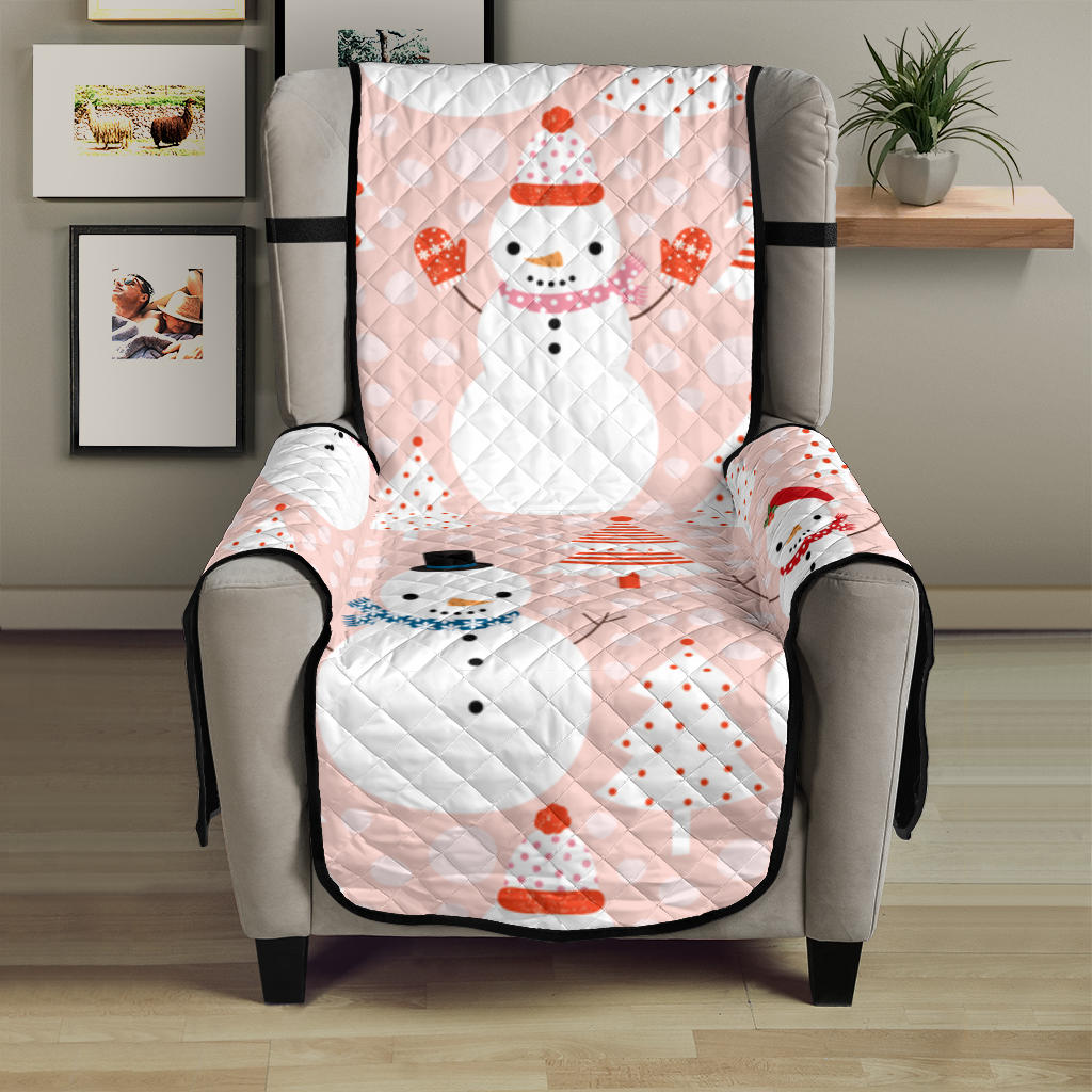Cute snowman christmas tree snowpink background Chair Cover Protector