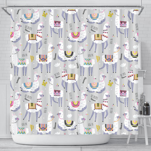 Cute Llama Alpaca Pattern Shower Curtain Fulfilled In US