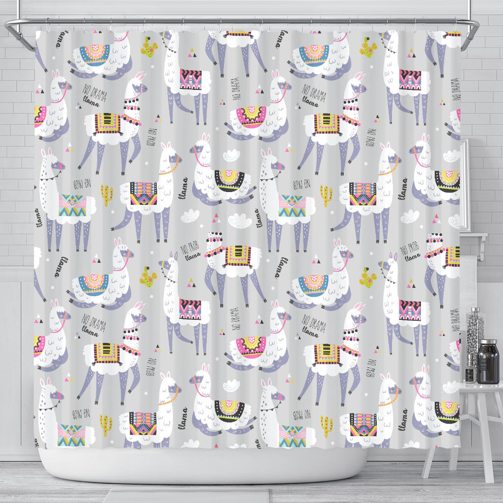 Cute Llama Alpaca Pattern Shower Curtain Fulfilled In US