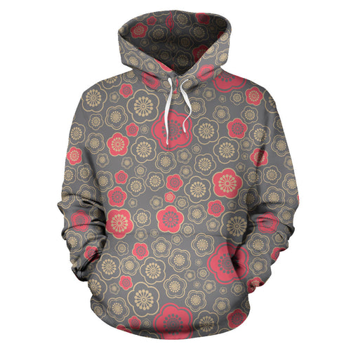 Red Gold Sakura Cherry Blossom Gray Background Men Women Pullover Hoodie