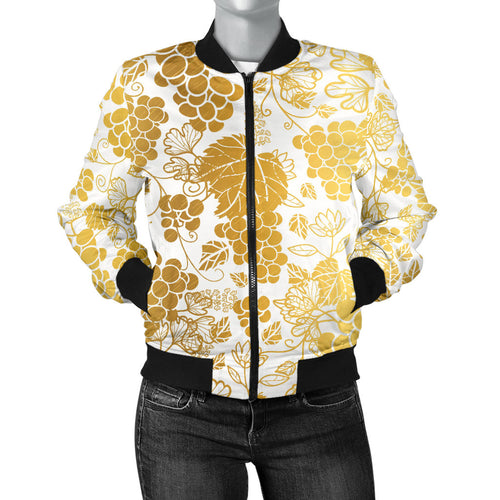 Gold Grape Pattern Women'S Bomber Jacket