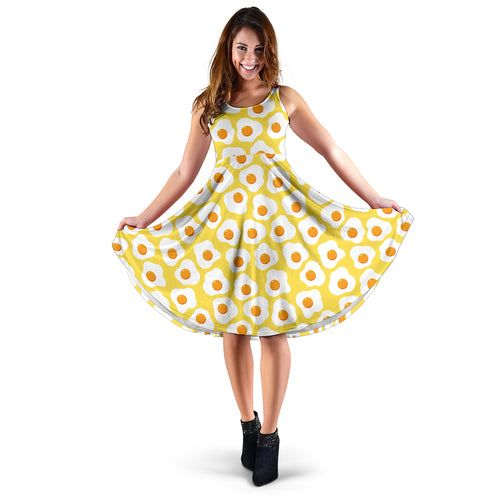 Fried Eggs Pattern Print Design 05 Sleeveless Midi Dress