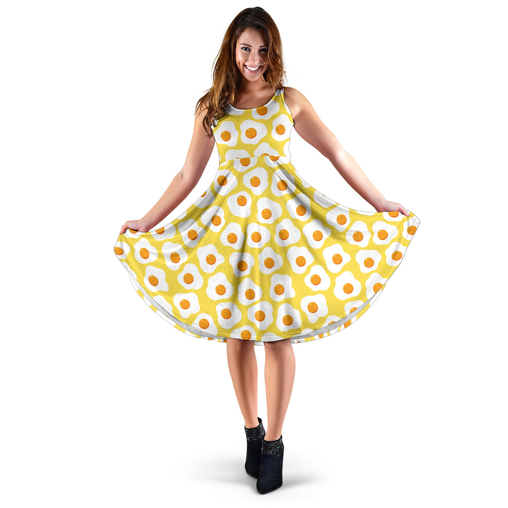 Fried Eggs Pattern Print Design 05 Sleeveless Midi Dress
