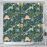 Dinosaurs Tropical Leaves Flower Pattern Shower Curtain Fulfilled In US
