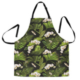 White Orchid Flower Tropical Leaves Pattern Blackground Adjustable Apron