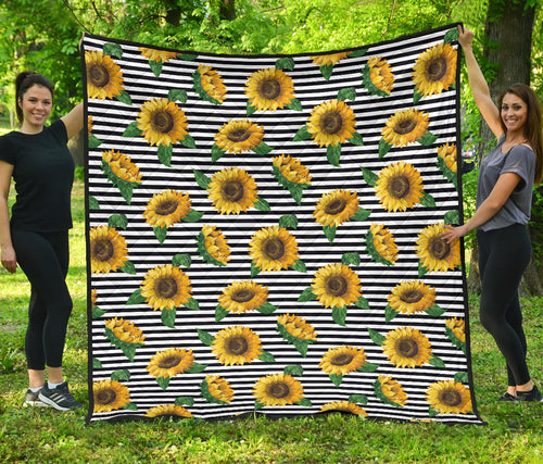 Sunflowers Ribbon Background Premium Quilt