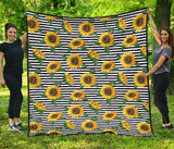 Sunflowers Ribbon Background Premium Quilt