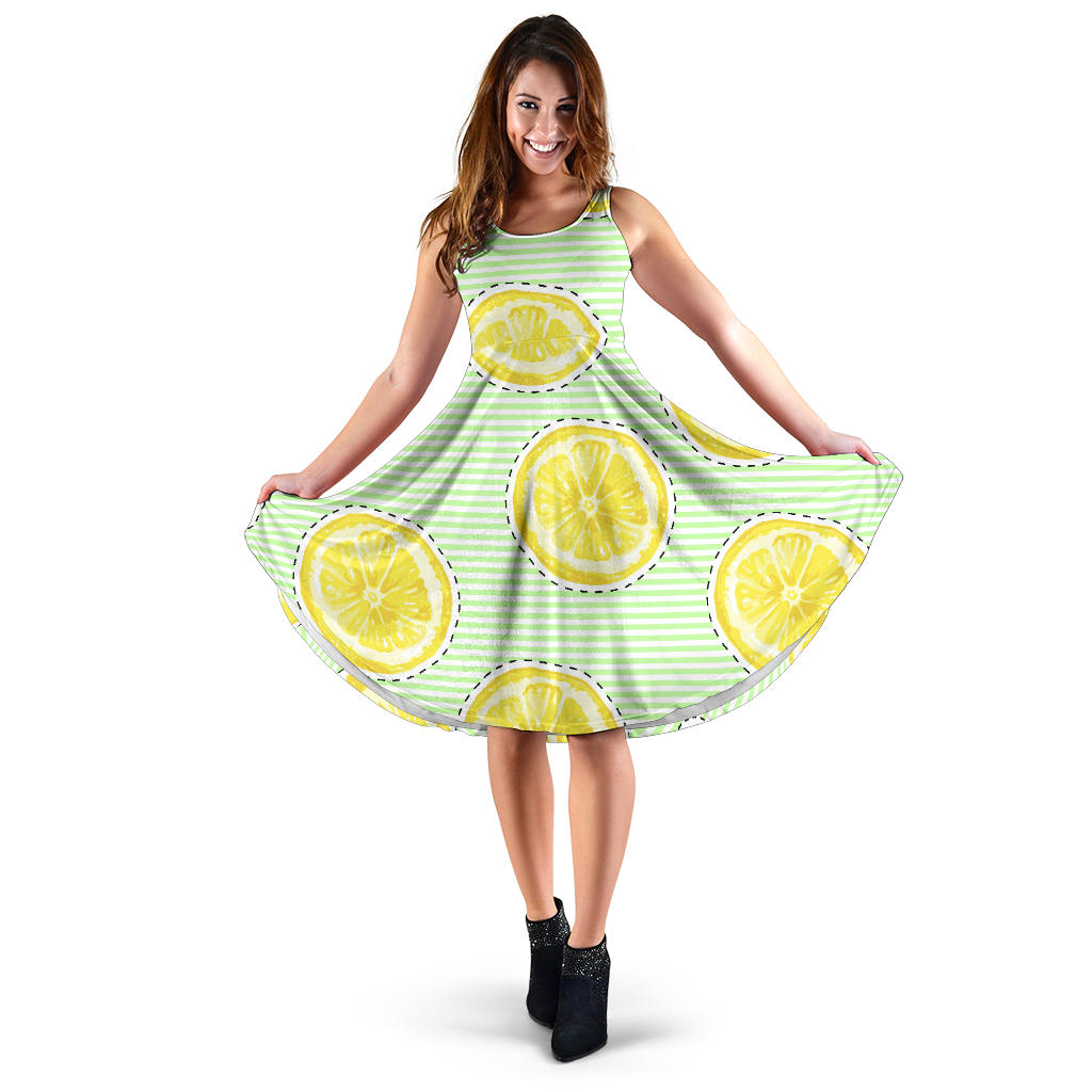 Slice Of Lemon Pattern Sleeveless Midi Dress