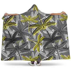 Hand Drawn Dragonfly Pattern Hooded Blanket