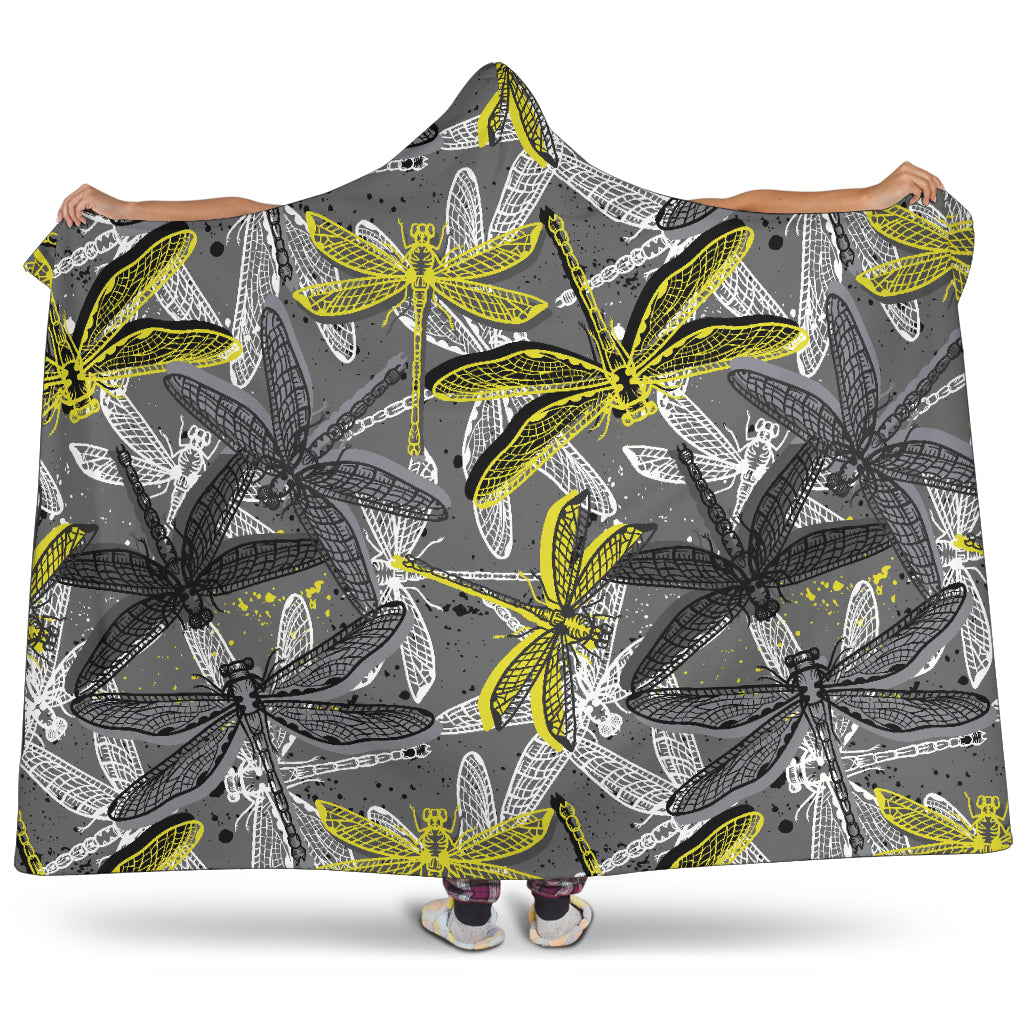 Hand Drawn Dragonfly Pattern Hooded Blanket