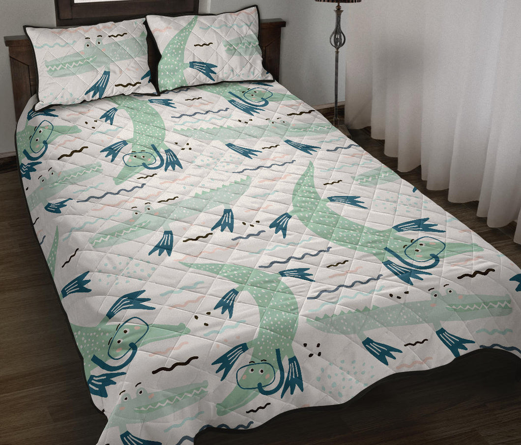 Crocodile diver pattern Quilt Bed Set