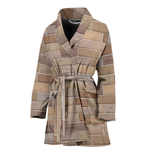 Brick Printed Pattern Print Design 01 Women's Bathrobe
