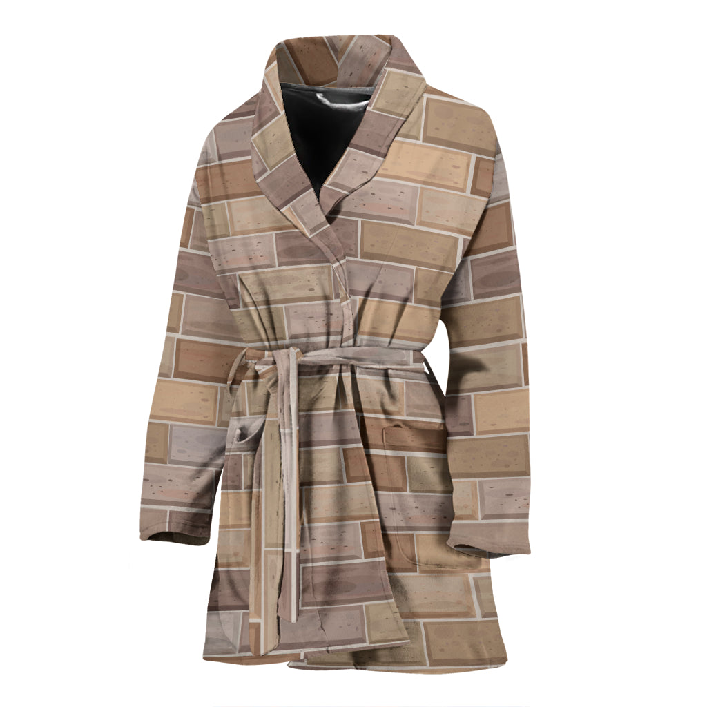 Brick Printed Pattern Print Design 01 Women's Bathrobe