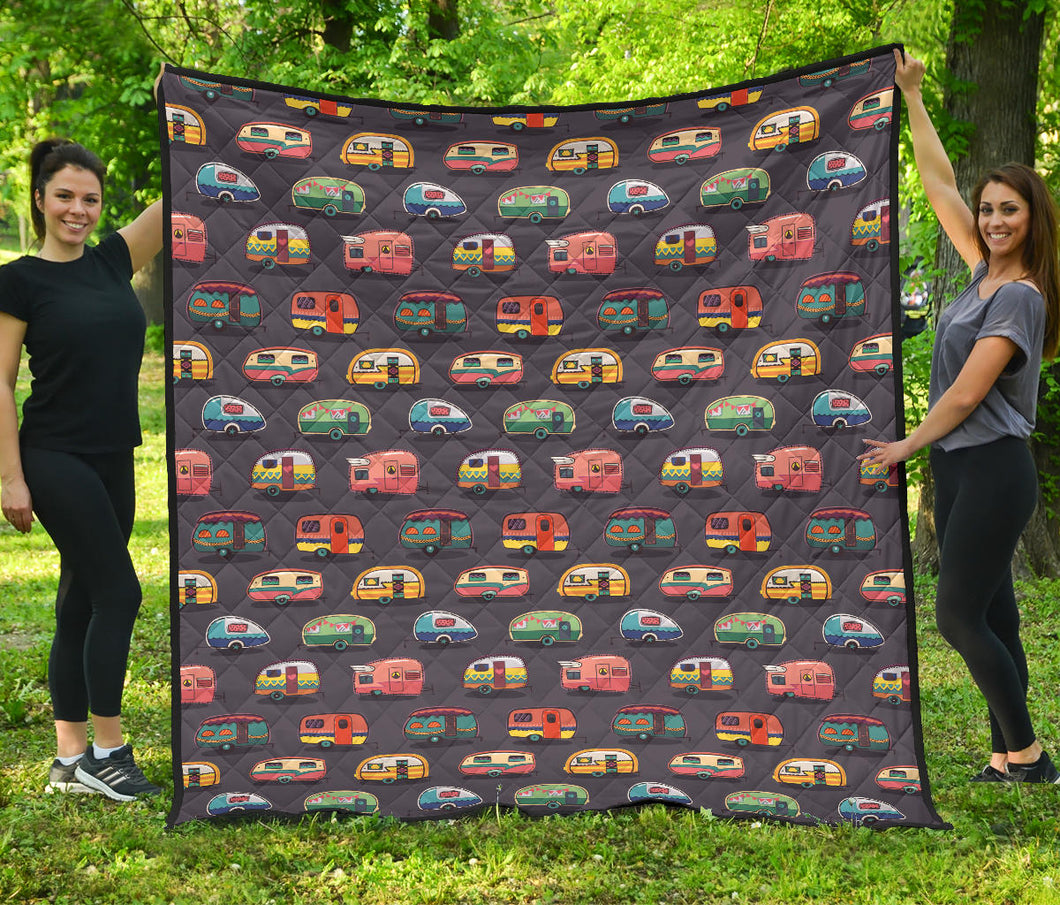 Camper Van Pattern Print Design 02 Premium Quilt