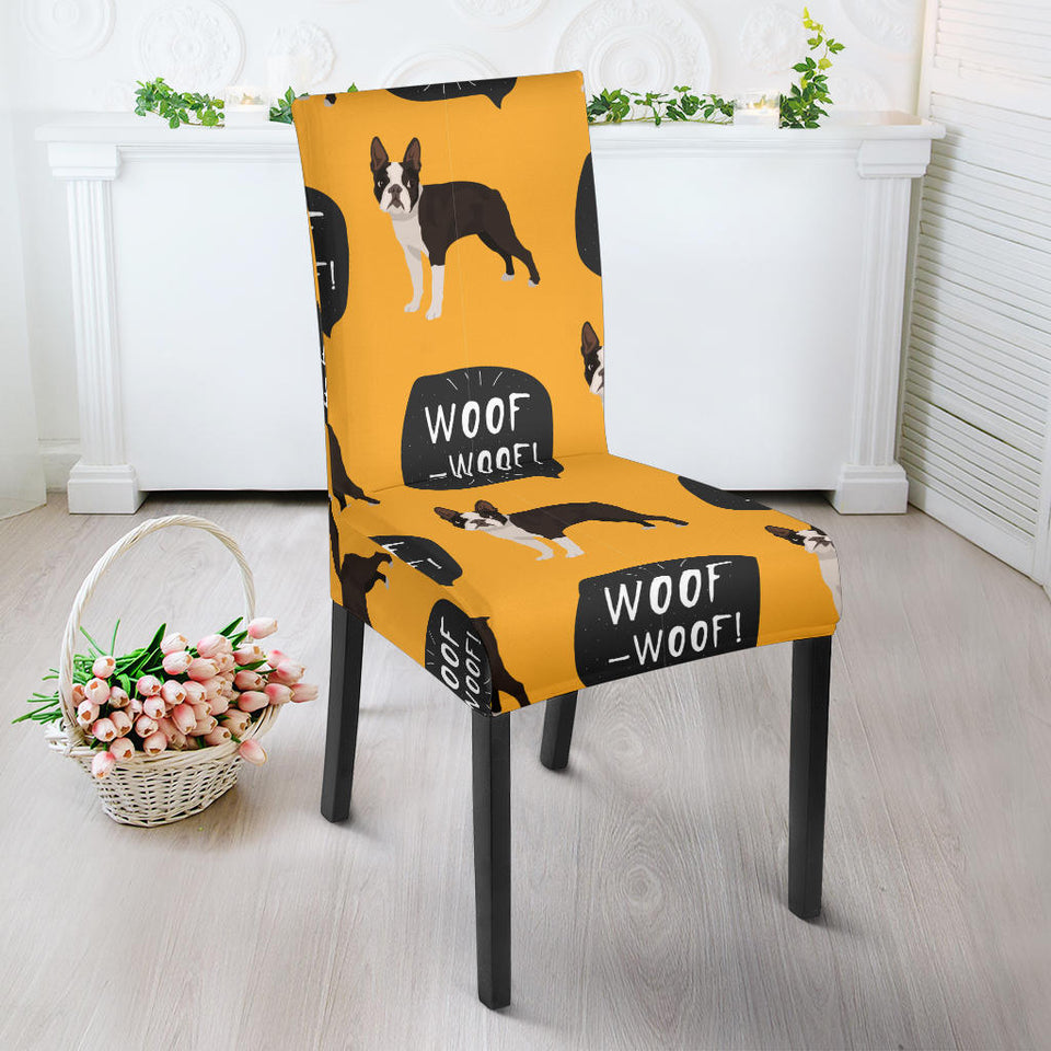 Boston Terrier Design Pattern Dining Chair Slipcover
