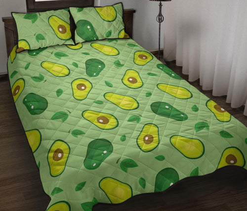 Avocado pattern green background Quilt Bed Set