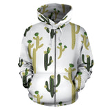 Cute Cactus Pattern Zip Up Hoodie
